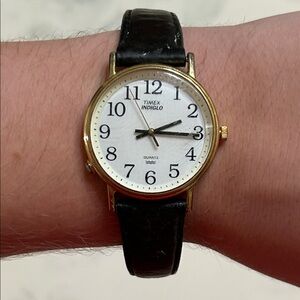 Timex Indigo Watch with Black Strap and gold hardware